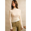 Floral Stretch Lace Layered Long Sleeve Knit Top - Ivory