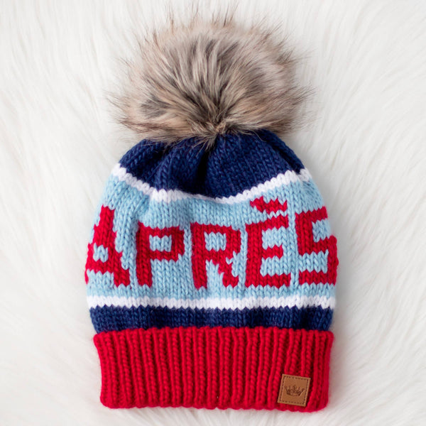 Red, Lt. Blue & Navy Apres Pom Hat