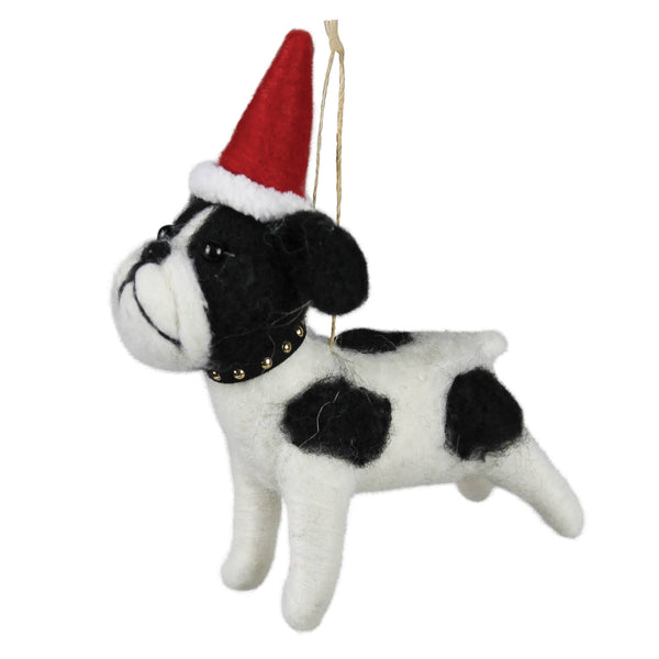 Terrier with Christmas Hat Felt Ornament