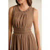 Textured Smock Waist Lined Sleeveless Midi Tiered Dress - Mocha