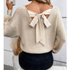 V-neck Knit Sweater with Back Tie - Beige