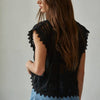 Woven Cotton Lace Buttondown Sleeveless Top - Black