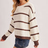 Slouchy One Shoulder Off Stripe Oversized Knit Sweater - Camel