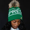 Green & White Apres Pom Hat