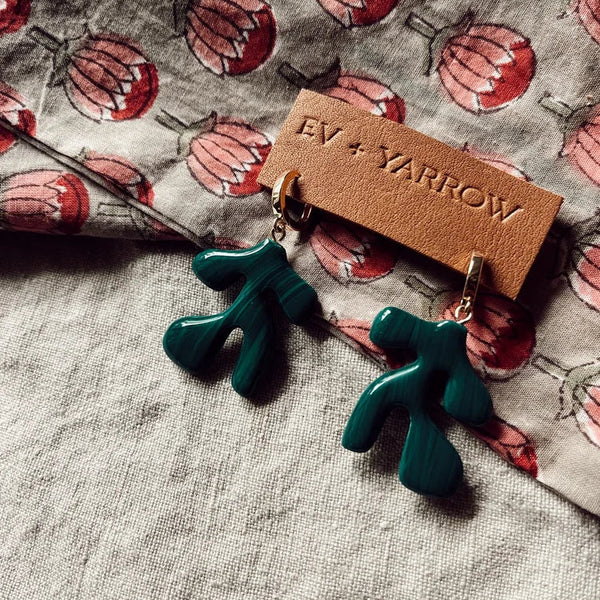 Malachite and Gold Huggie Earrings