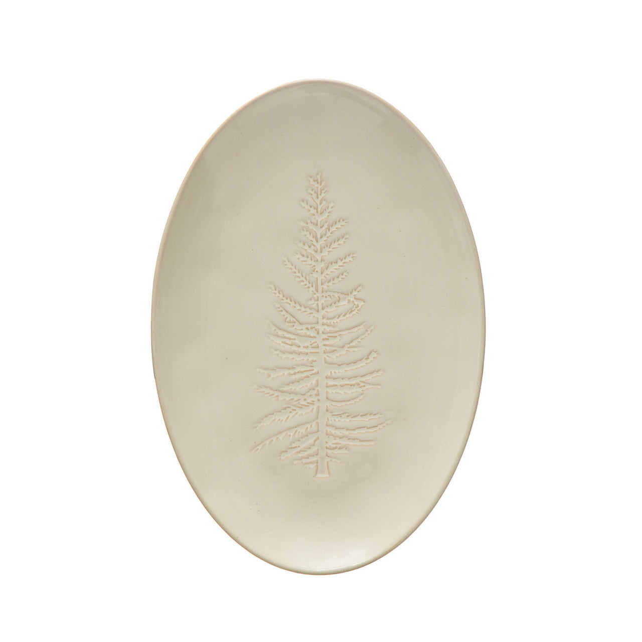 Oval Tree Debossed Stoneware Platter