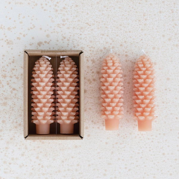 5” Pinecone Taper Candle Set- Blush Pink