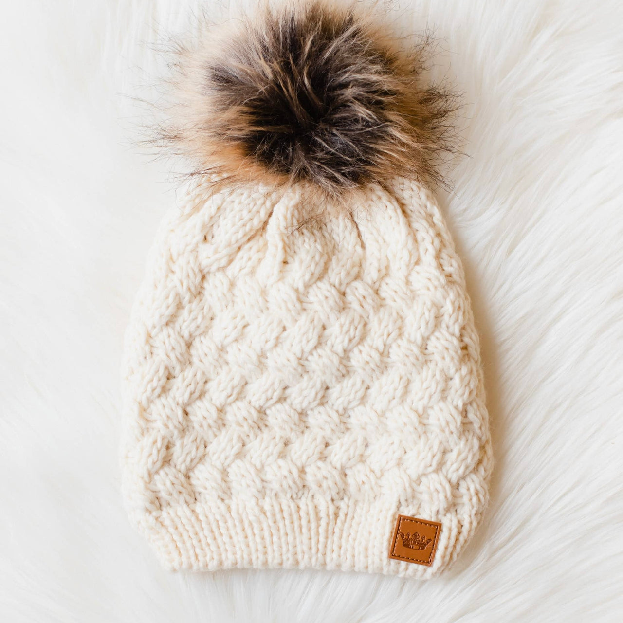 Cream Knit Pom Hat