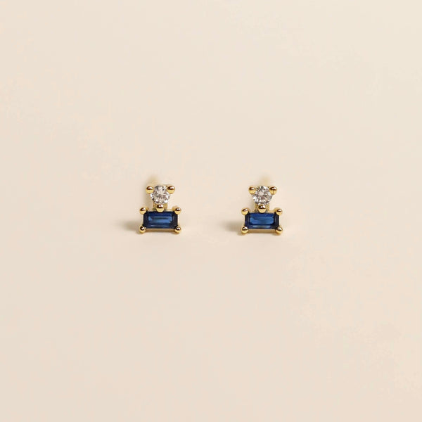 Double Stud Stack Earring- Sapphire