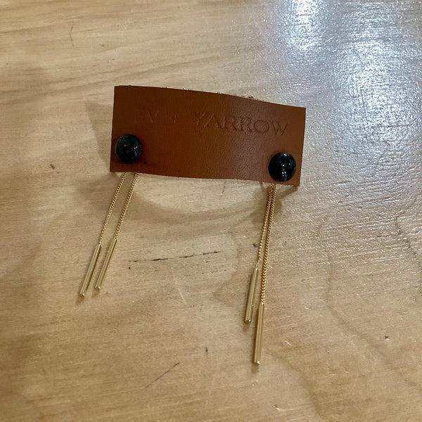 Emerald and Gold Flake Stud with Double Fringe