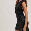 SLEEVELESS PADDED SHOULDER SEQUIN DRESS - Black