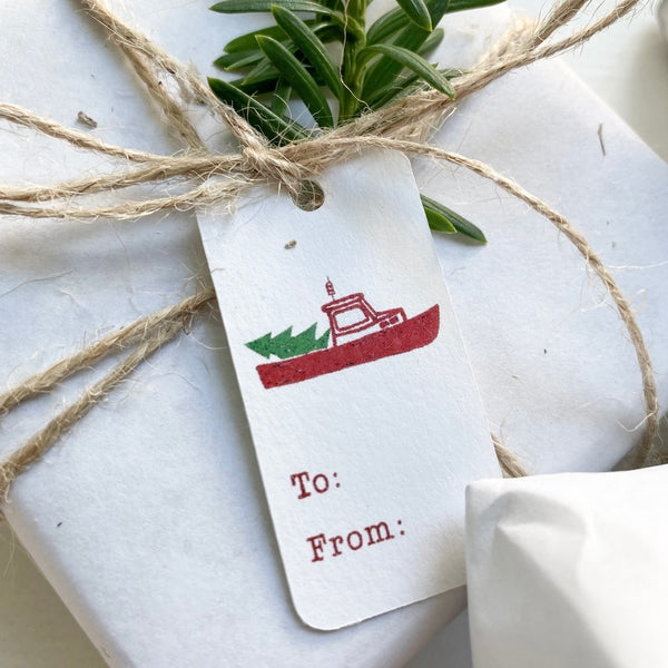 Christmas Lobster Boat Gift Tag