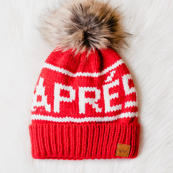 Red & White Apres Pom Hat