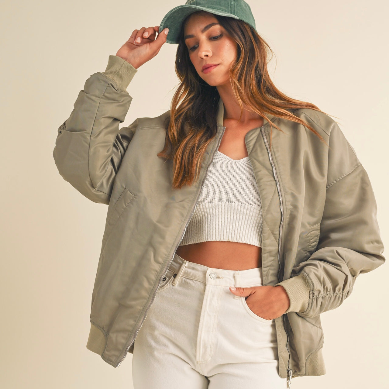 BACK RUCHED UTILITY BOMBER JACKET