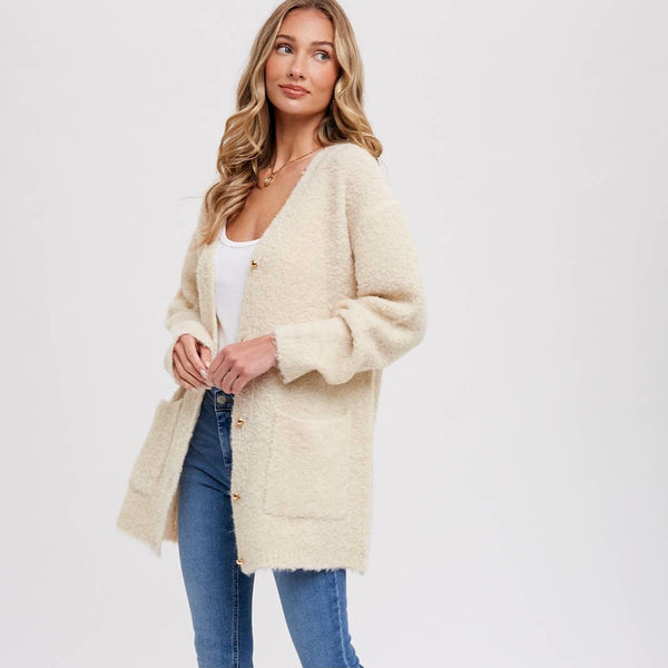 BUTTONED BOUCLE CARDIGAN