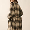 Plaid Belted Open-Front Trench Coat