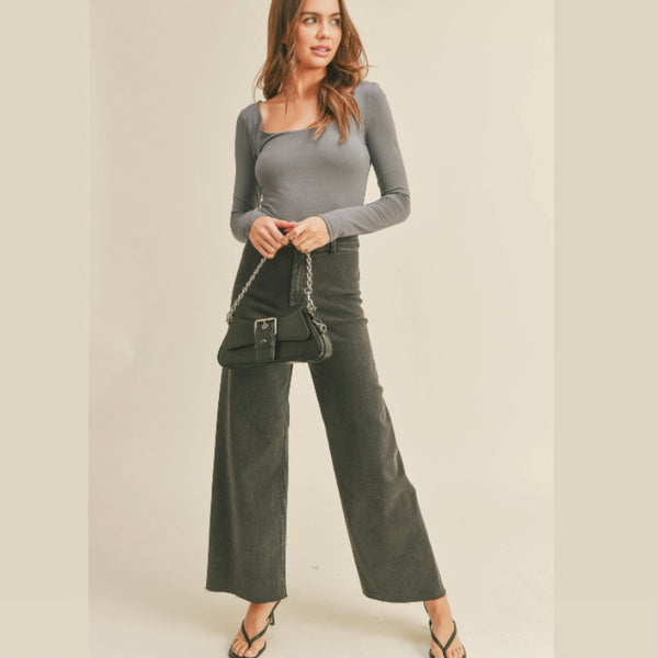 STRAIGHT WIDE LEG DENIM PANTS