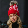 Red & White Apres Pom Hat