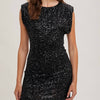 SLEEVELESS PADDED SHOULDER SEQUIN DRESS - Black