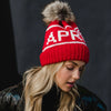 Red & White Apres Pom Hat