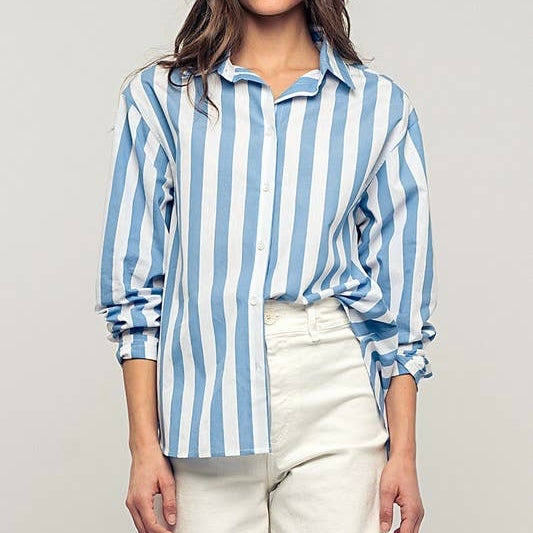 Oversized Stripe Button Down Collared Shirt