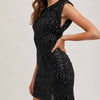 SLEEVELESS PADDED SHOULDER SEQUIN DRESS - Black