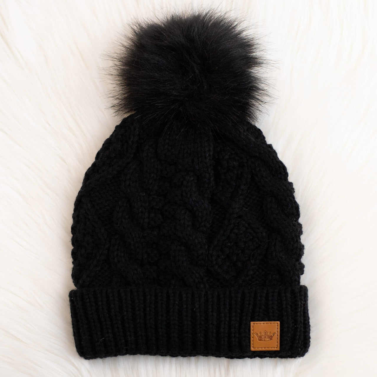 Black Cable Knit w/ Black Pom Hat