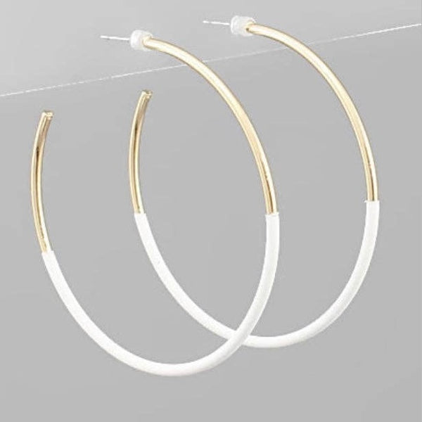 White/ Gold Skinny Hoop Earrings