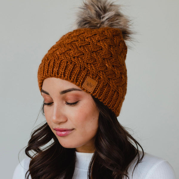 Rust Knit Pom Hat