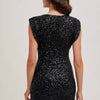 SLEEVELESS PADDED SHOULDER SEQUIN DRESS - Black