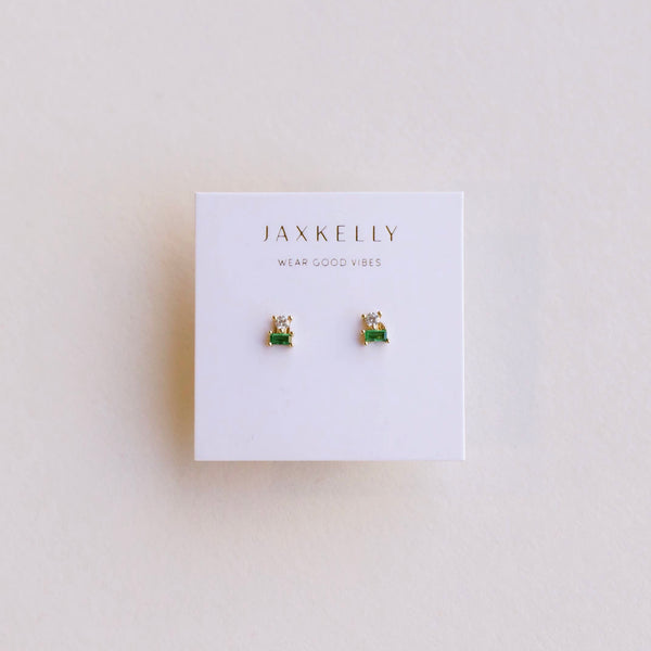 Double Stack Stud Earrings - Emerald
