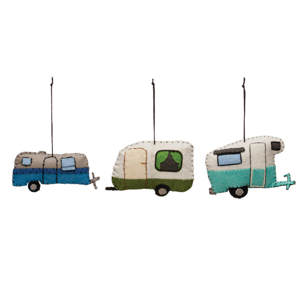 Wool Felt Camper w/ Embroidery Ornament