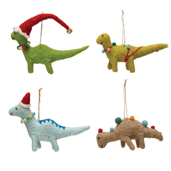 Wool Felt Dinosaur w/ Seasonal Accessories Ornament