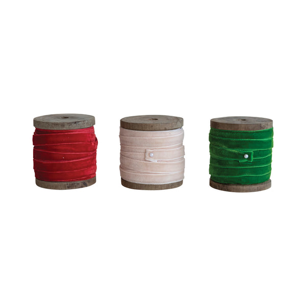 Holiday Velvet Ribbon on Wood Spool