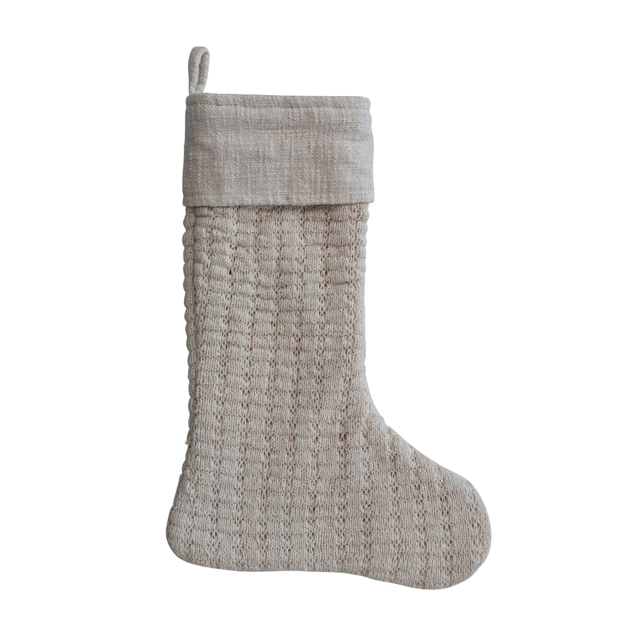 Wool Knit Stocking with Cotton Slub Cuff