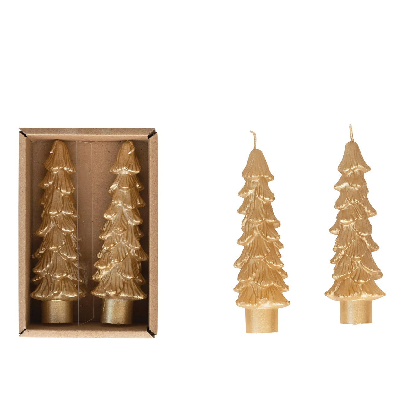 5” Tree Shaped Taper Candle Set - Gold