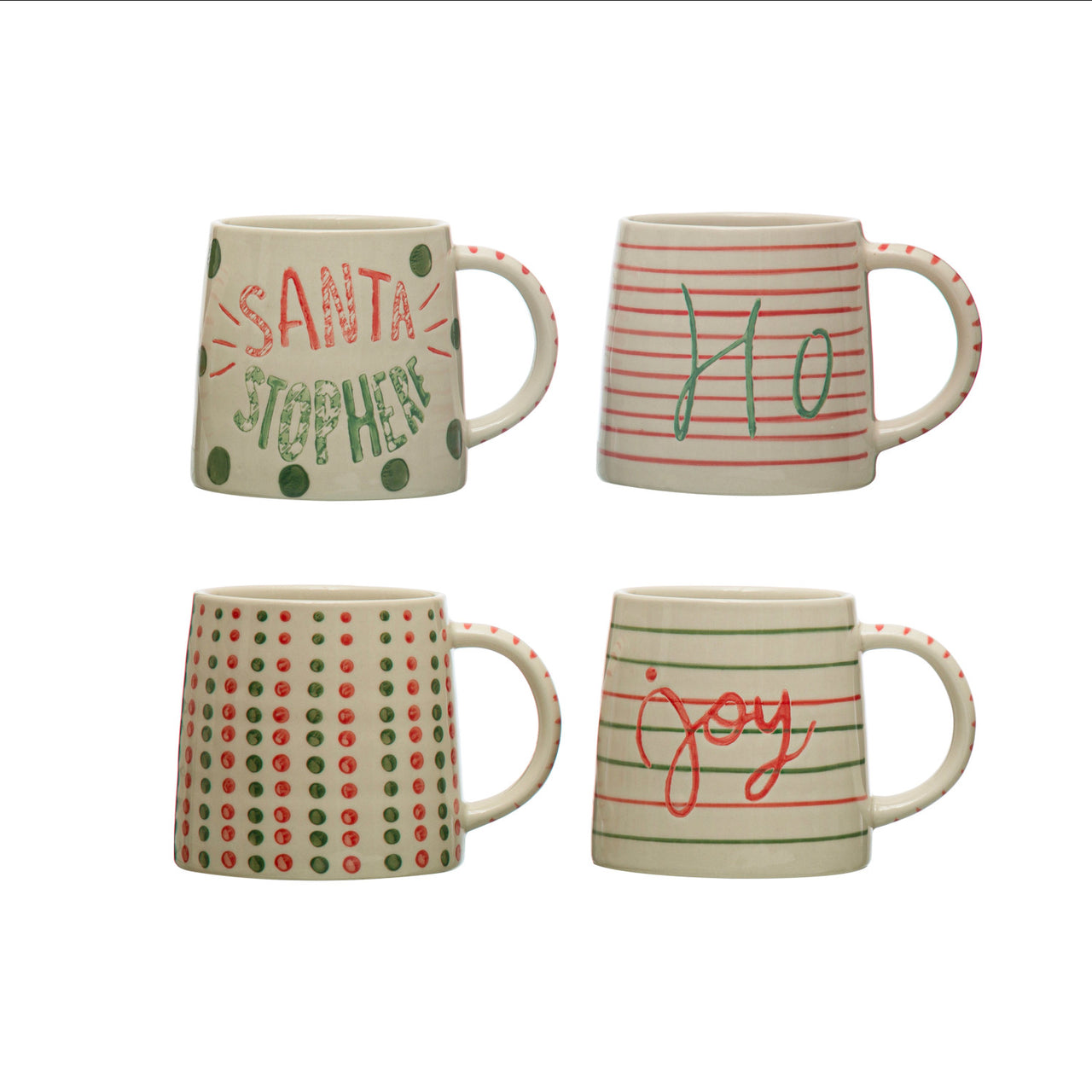 Holiday Hand-Painted Stoneware Mugs