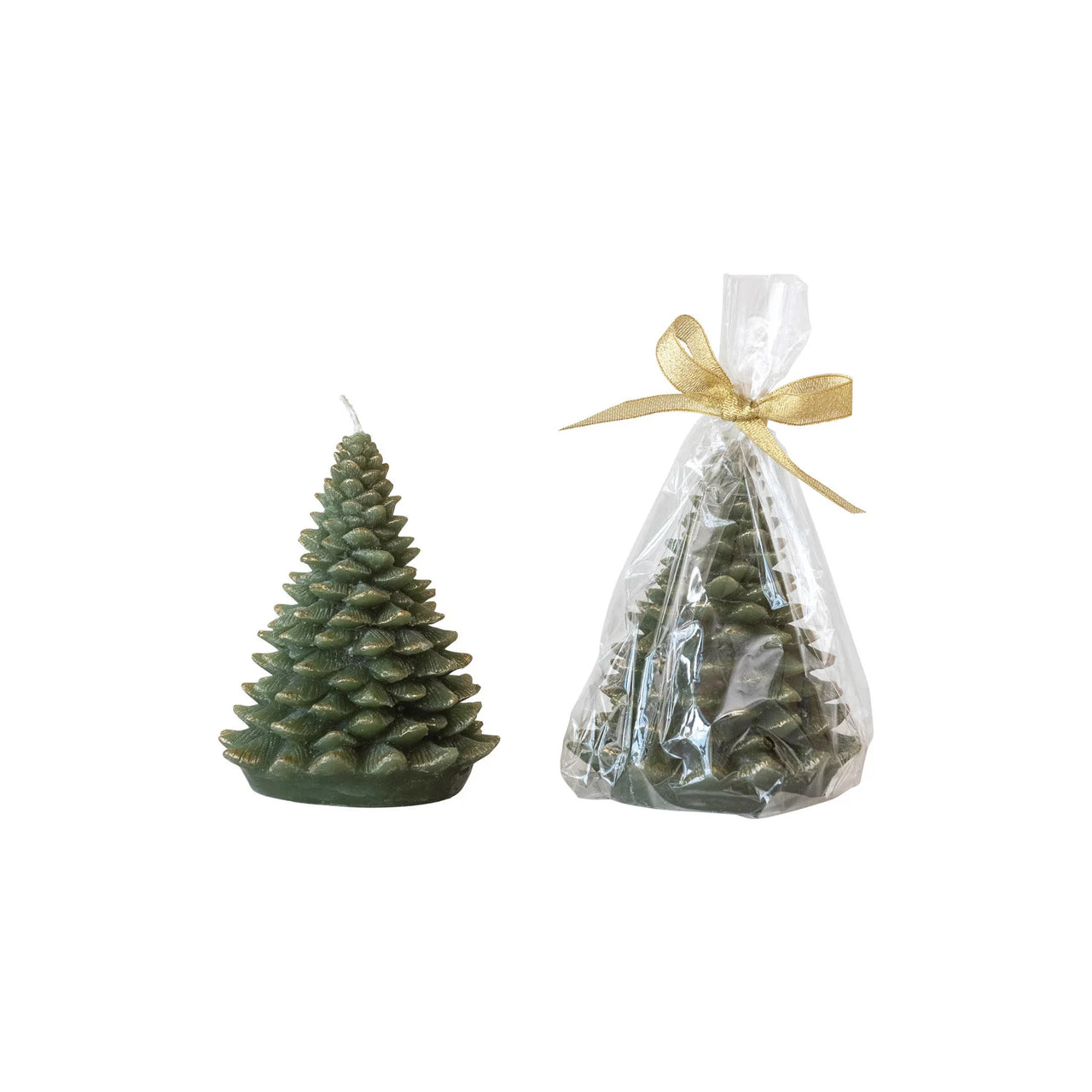 5” Tree Shaped Candle with Gold Tips - Evergreen