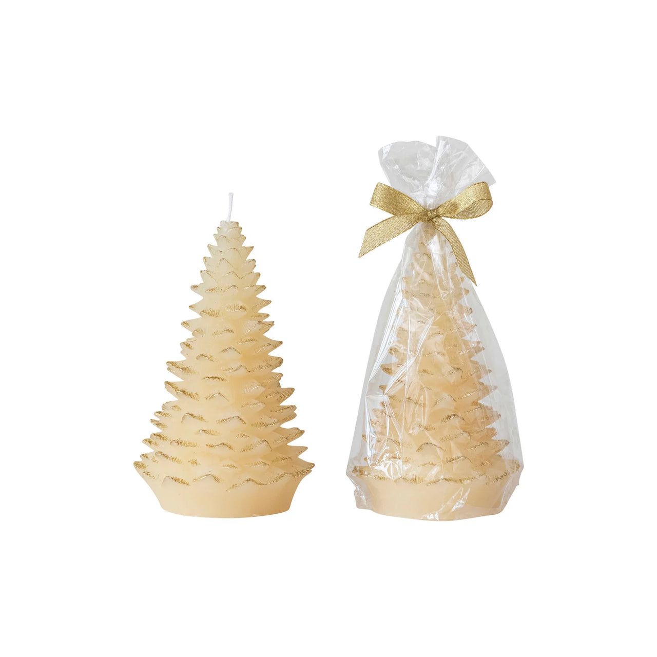 7” Tree Shaped Candle with Gold Tips - Egg Nog