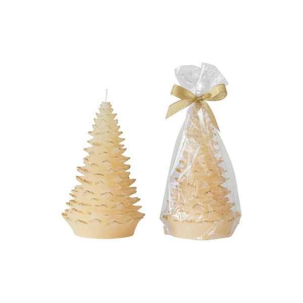 7” Tree Shaped Candle with Gold Tips - Egg Nog