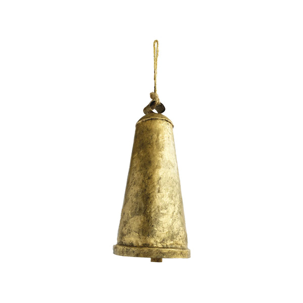 Antique Gold Finish Metal Bell on Jute Rope Hanger - Thin