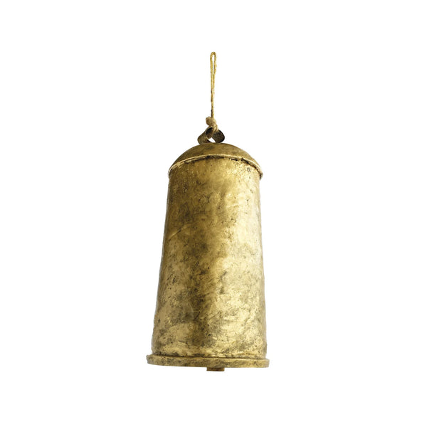 Antique Gold Finish Metal Bell on Jute Rope Hanger- Wide