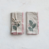 Cotton & Linen Napkins w/ Hand-Embroidered Holly & French Knots, Set of 4