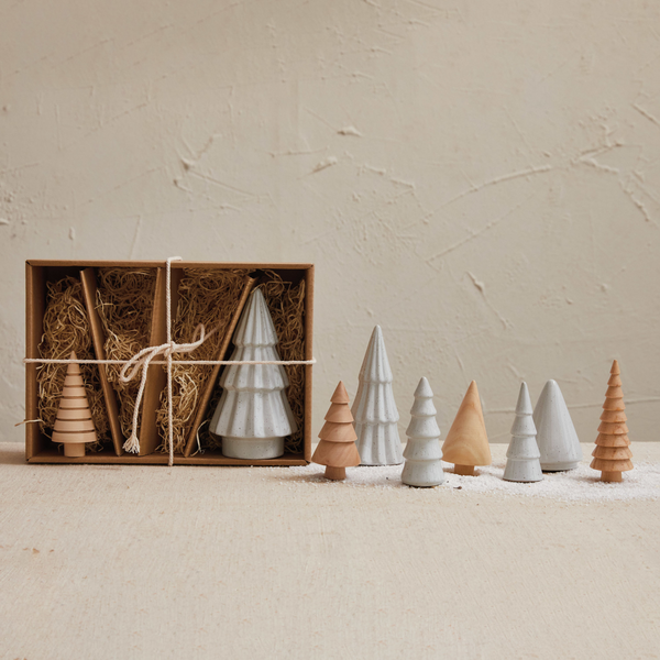 Wood and Stoneware Trees Set