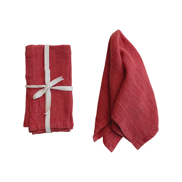 Stonewashed Red Linen Napkins, Set of 4