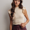 Ruffle Sleeve Rib Knit Top - Cream