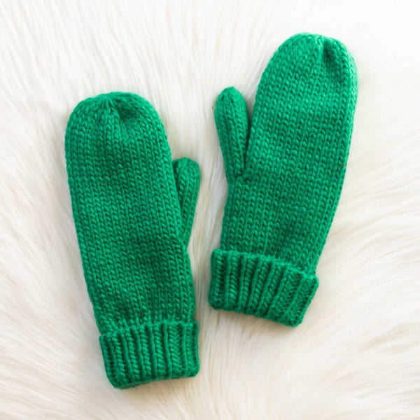 Green Cuffed Knit Mittens