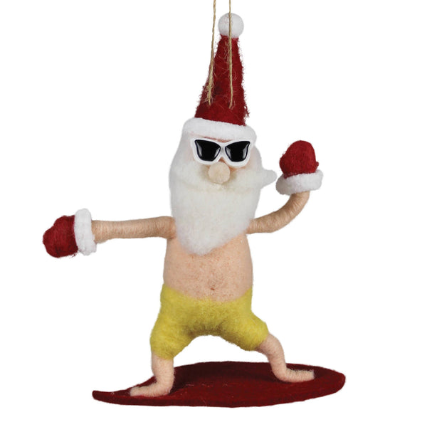 Surfing Santa Felt Ornament