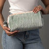Lt. Green & Orange Velvet Ribbed Travel Pouch