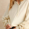 Half Button Front Long Sleeve Sweater - Cream/Cappuchino